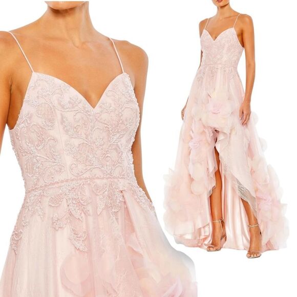 Mac Duggal Dress 6 Pink Embellished Floral High Low Sleeveless Gown Flirty 11293 - Picture 1 of 16